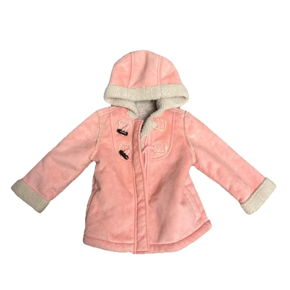 Old Navy Pink Faux Suede Sherpa Lined Toggle Coat Jacket 18-24 Months Excellent